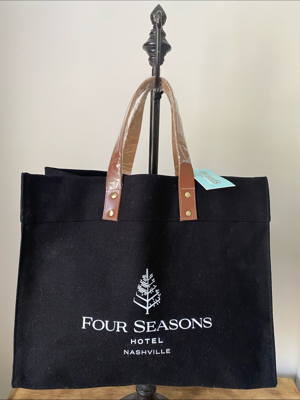 Four Seasons Hotel Nashville Black Canvas Tote with Brown Handles